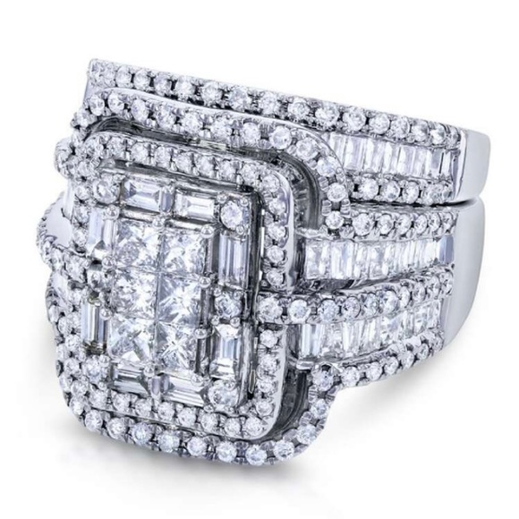 2pc Set Fashion Cubic Zirconia Statement Silver Rings - Picture 4 of 5